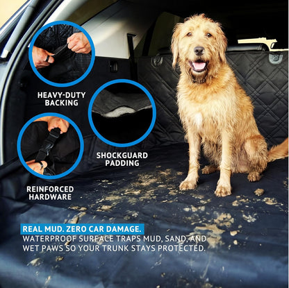 Bulldogology SUV Cargo Liner for Dogs - Heavy Duty Pet Trunk Cargo Cover - Dog Car Seat Cover Waterproof Nonslip Mat - Dog Hair, Muddy Paws, Scratches, Protector for Cars Vans Suvs (Large, Black)