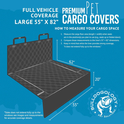Bulldogology SUV Cargo Liner for Dogs - Heavy Duty Pet Trunk Cargo Cover - Dog Car Seat Cover Waterproof Nonslip Mat - Dog Hair, Muddy Paws, Scratches, Protector for Cars Vans Suvs (Large, Black)